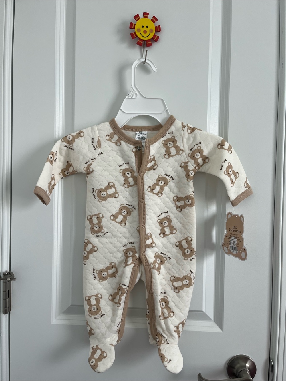 Cream Teddy-Print Quilted Footed Sleep Sack - Neutral Brown Trim